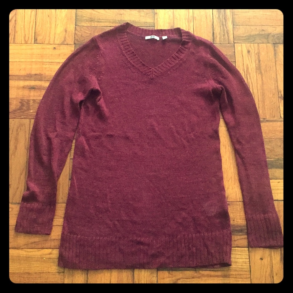 Uniqlo Burgundy Linen Long Sleeve Shirt